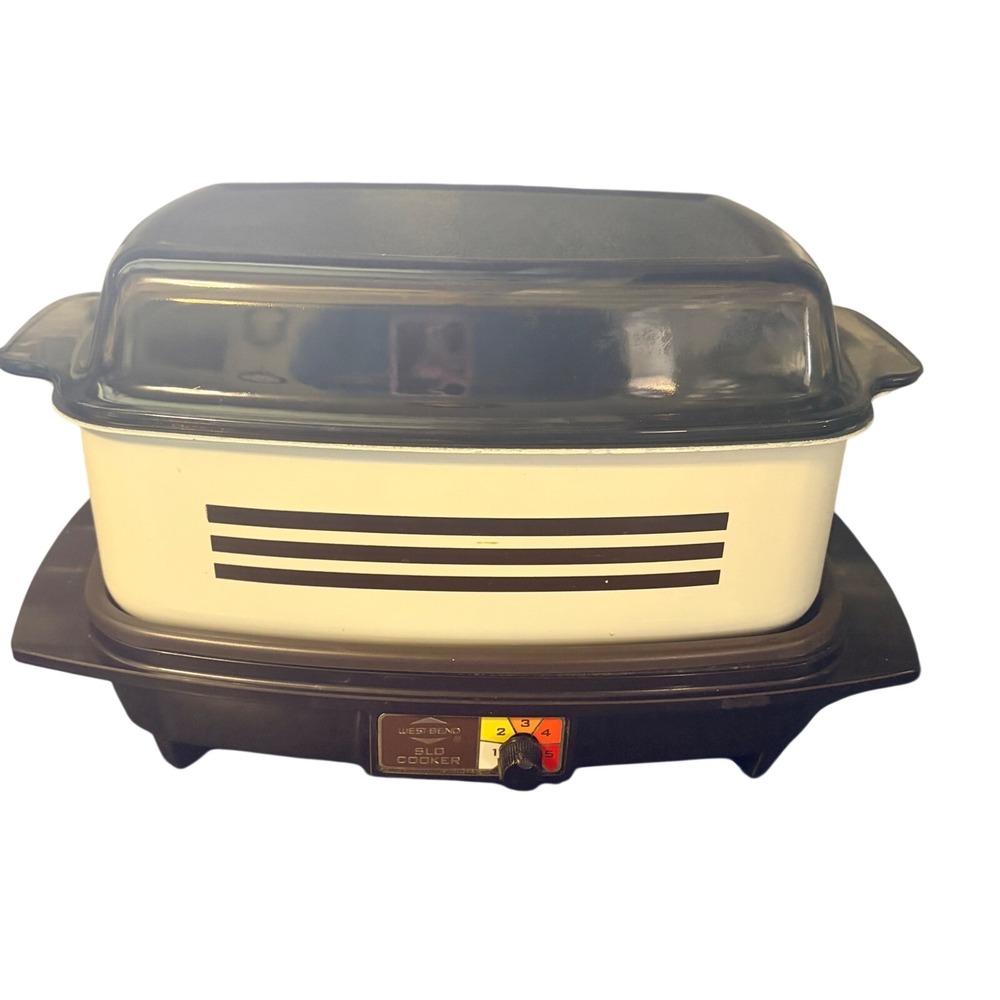West Bend Slo Cooker Vintage Brown Stripe 4Qt Slow Cooker 84114 Retro Kitchen